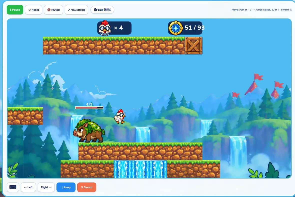 The public game player for Cooper's Hill Hop, with the platformer running in the browser.